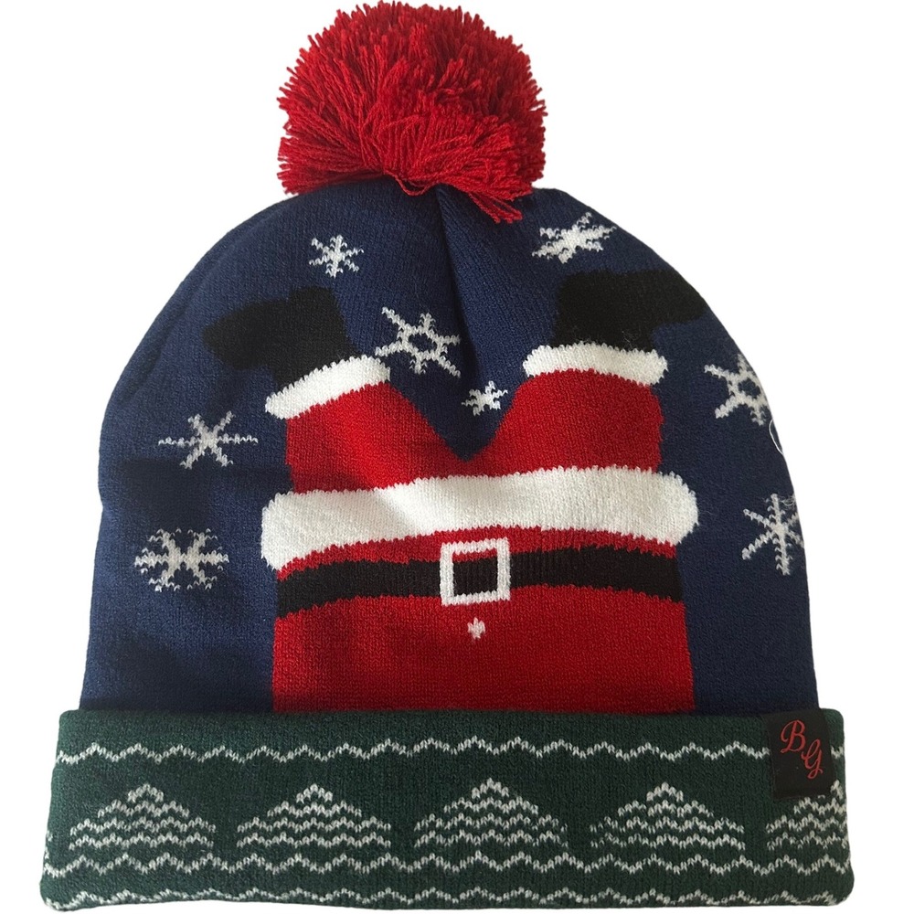 Beautiful Giant Beanie Unisex OS Navy Upside Down Santa Pom Pom Christmas Hat